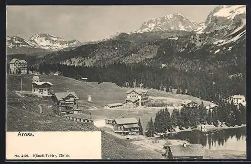 AK Arosa, Blick auf den Ort und die verschneiten Berge