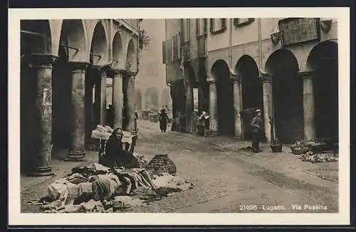 AK Lugano, Marktfrau in der Via Pessina