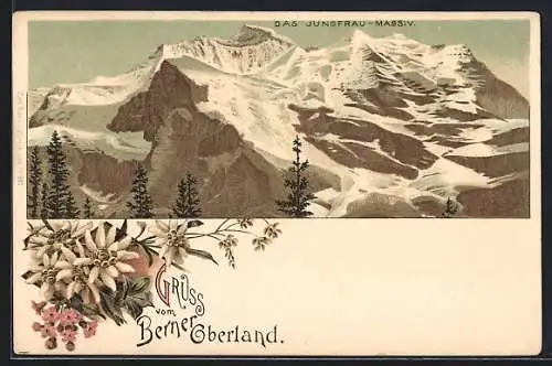 Lithographie Bern, Berner Oberland, Das Jungfrau-Massiv