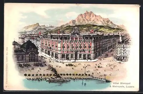 Künstler-AK Luzern, Hotel Monopol u. Metropole