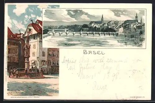 Künstler-AK K. Mutter: Basel, 2 Ansichten, um 1900