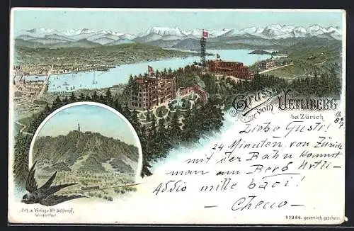 Lithographie Zürich, Uetliberg, Gesamtansicht