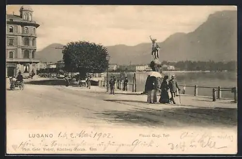 AK Lugano, Piazza Gugl. Tell, Strassenbahn