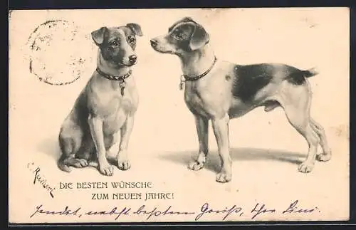 Künstler-AK Carl Reichert: Neujahrsgruss, Jack Russell Terrier