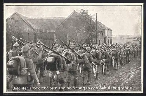 AK Infanterie begiebt sich zur Ablösung in den Schützengraben