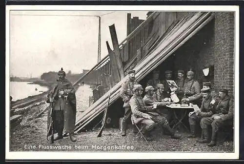 AK Eine Flusswache beim Morgenkaffee, 1. Weltkrieg