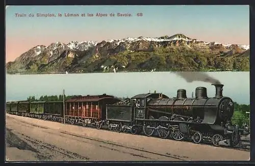 AK Savoie, Train du Simplon, Le Leman et les Alpes, Schweizer Eisenbahn