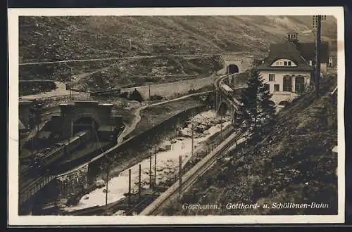 AK Göschenen, Gotthard- und Schöllenen-Bahn, zwei schweizer Eisenbahnen