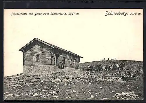 AK Fischerhütte auf dem Schneeberg, Leute mit Blick zum Kaiserstein