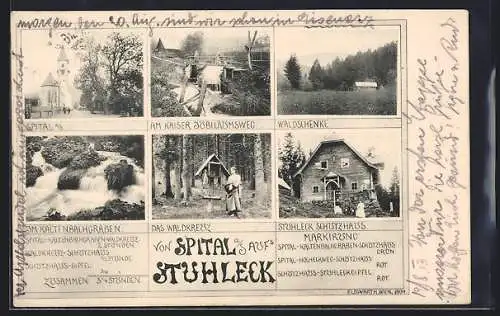 AK Spital a. S., Gasthaus Waldschenke, Stuhleck Schutzhaus, Waldkreuz