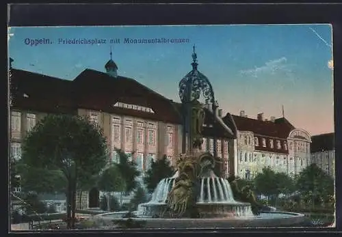 AK Oppeln, Friedrichsplatz mit Monumentalbrunnen