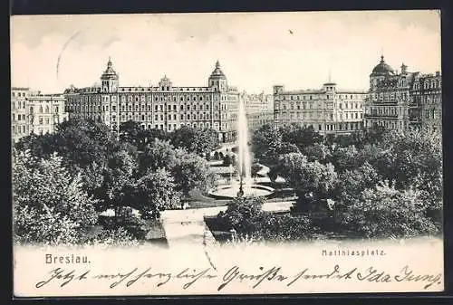 AK Breslau, Springbrunnen auf dem Matthiasplatz