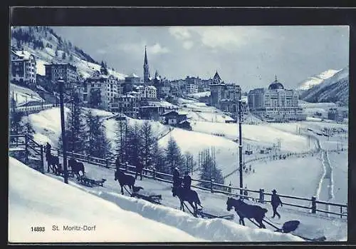 AK St. Moritz-Dorf, Ortsansicht im Winter