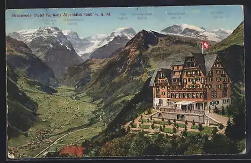 AK Braunwald, Hotel Kurhaus Alpenblick mit Kammerstock und Selbsanft