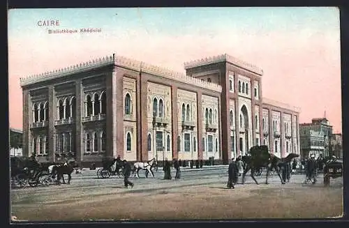 AK Cairo, Library Khedival, Pferdekutschen, Kamel