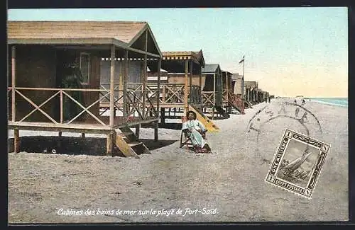 AK Port-Said, Cabines des bains de mer sur la plage, Häuser am Strand