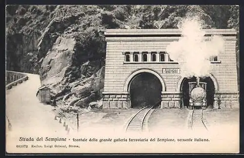 AK Strada del Sempione, Frontale della grande galleria ferroviaria del Sempione versante italiano, Eisenbahn