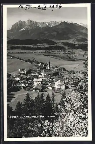 AK Kössen /Tirol, Ansicht mit dem Kaisergebirge