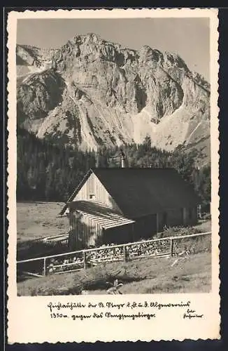 AK Feichtauhütte im Sengsengebirge, Ansicht mit dem Gebirge