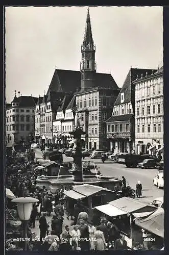 AK Steyr a. d. Enns, Blick über den Stadtplatz