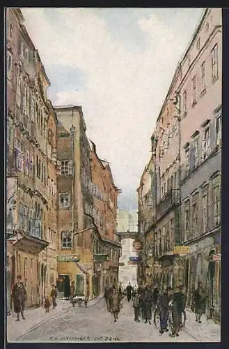 AK Linz a. d. Donau, Pfargasse mit Erker am Wohnhaus A. Bruckners