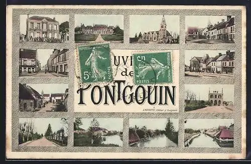 AK Pontgouin, Collage de vues du village et de ses environs