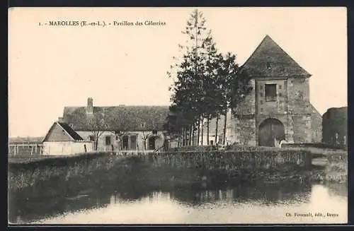 AK Marolles, Pavillon des Célestins et son reflet dans l`eau