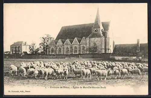 AK Marville-Moutier-Brûlé, Église et troupeau de moutons