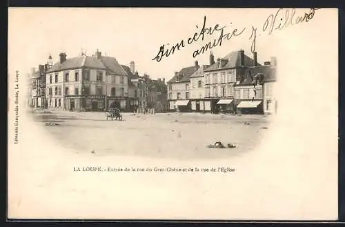 AK La Loupe, Entrée de la rue du Gros-Chêne et de la rue de l`Église