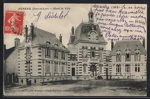 AK Auneau, Hôtel de Ville avec correspondance manuscrite