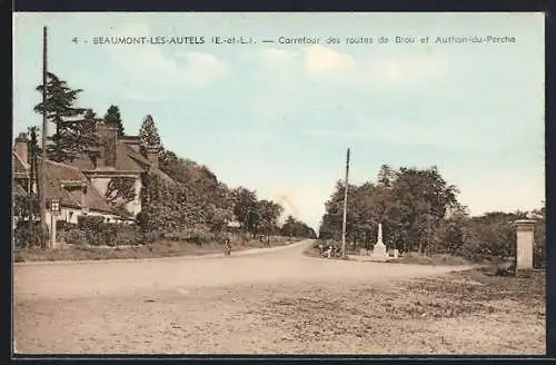 AK Beaumont-les-Autels, Carrefour des routes de Brou et Authon-du-Perche