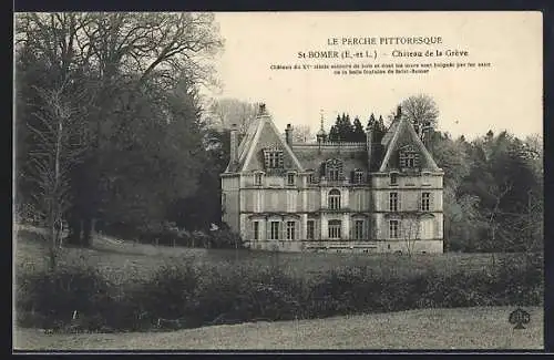 AK St-Bomer, Château de la Grève du XVe siècle entouré de forêt et fontaine de Saint-Bomer