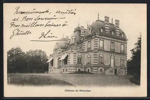 AK Mémillon, Vue du Château avec inscription manuscrite