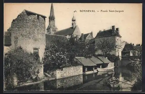 AK Bonneval, Fossés Saint-Jacques et vue sur l`église