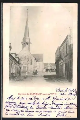 AK Saint-Rémy-sur-Avre, Église et rue adjacente