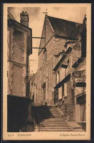 AK Épernon, L`Église Saint-Pierre et l`escalier menant à l`entrée