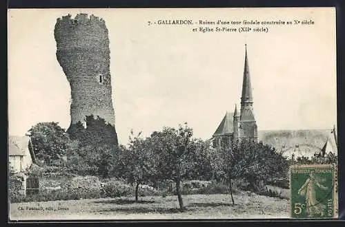 AK Gallardon, Ruines d`une tour féodale du Xe siècle et Église St-Pierre (XIIe siècle)