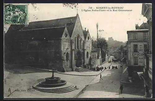 AK Nogent-le-Rotrou, L`Église Notre-Dame et la Rue Gouverneur