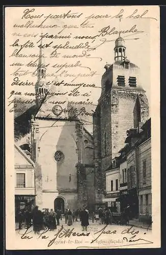 AK Nogent-le-Roi, Église (facade) avec foule devant l`entrée