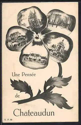 AK Châteaudun, Une pensée de Châteaudun avec vues multiples