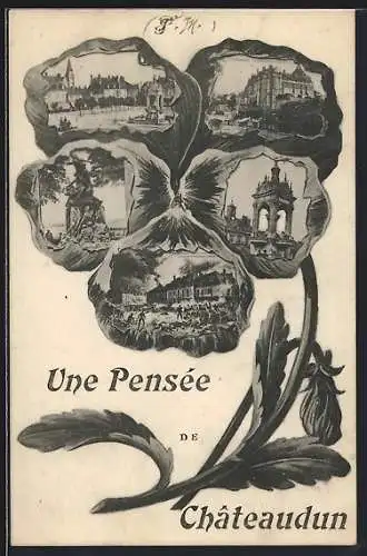 AK Châteaudun, Une Pensée de Châteaudun avec vues historiques en forme de pensée