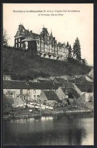 AK Montigny-le-Gannelon, Facade Sud du Château et Terrasse, vus du Pont