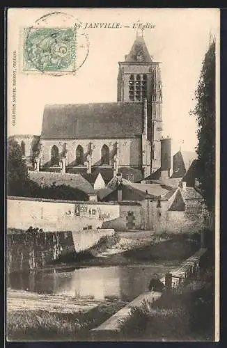 AK Janville, L`Église et le canal pittoresque du village