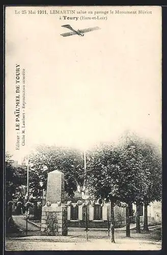 AK Toury, Lemartin salue le Monument Blériot en 1911