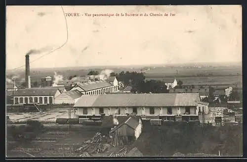 AK Toury, Vue panoramique de la Sucrerie et du Chemin de Fer