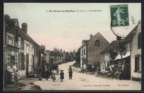 AK St-Victor-de-Buthon, Grande Rue animée avec habitants et maisons