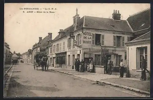 AK Anet, Hôtel de la Rose et rue animée avec calèche