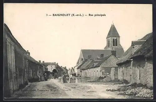 AK Baignolet, Rue principale avec église et maisons anciennes