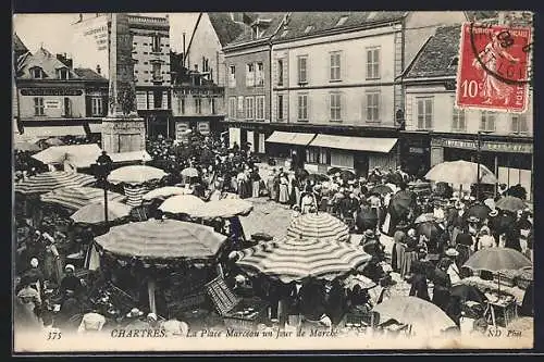 AK Chartres, La Place Marceau un jour de marché