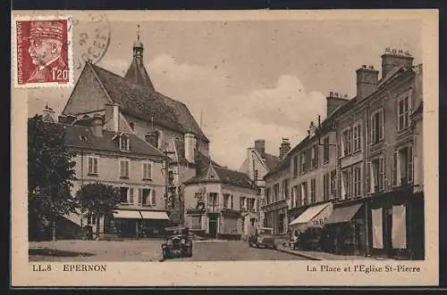 AK Épernon, La Place et l`Église St-Pierre